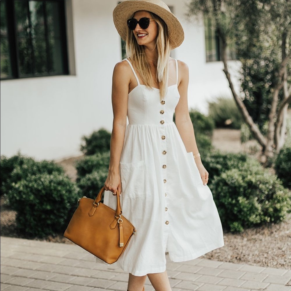 White Button Down Midi Dress